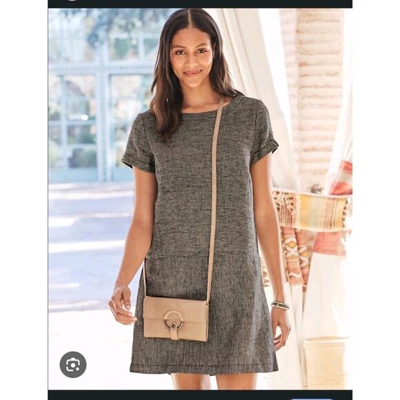 Garnet Hill 100% Linen Striped Coastal Lagenlook Dropwaist Shift Dress, Size 10 - Picture 1 of 13